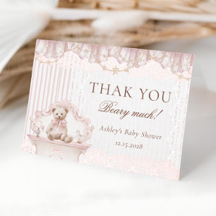 We Can Bearly Wait Pink Baby Shower Thank You Card