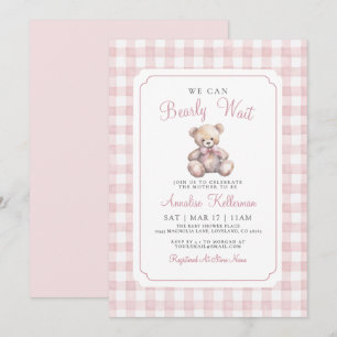 We Can Bearly Wait Pink Bear Baby Shower Invitation