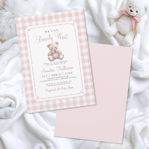 We Can Bearly Wait Pink Bear Baby Shower Invitation