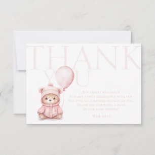 We Can Bearly Wait Pink Bear Baby Shower Thank You Card