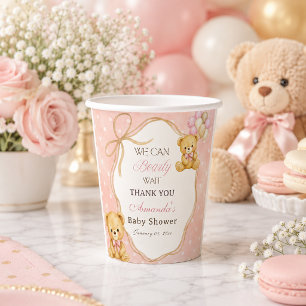 We Can Bearly Wait Pink Bear Girl Baby Shower Paper Cups