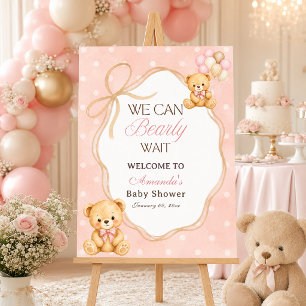 We Can Bearly Wait Pink Bear Girl Baby Shower Poster