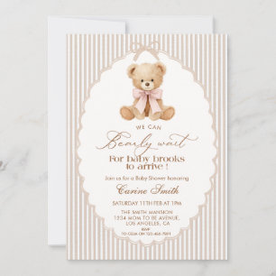 We Can Bearly Wait pink bow girll Baby Shower Invitation