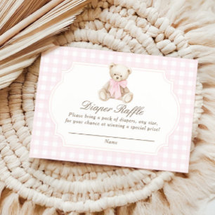 We Can Bearly Wait Pink Gingham Teddy Bear Baby Enclosure Card