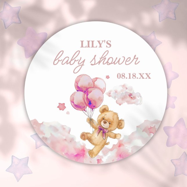 We Can Bearly Wait Pink Girl Baby Shower Classic Round Sticker (We Can Bearly Wait Pink Girl Baby Shower Classic Round Sticker)