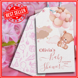 We Can Bearly Wait Pink Girl Baby Shower Gift Tags