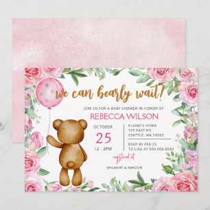 We Can Bearly Wait Pink Girl Baby Shower Invitation