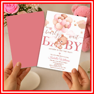 We Can Bearly Wait Pink Girl Baby Shower Invitation