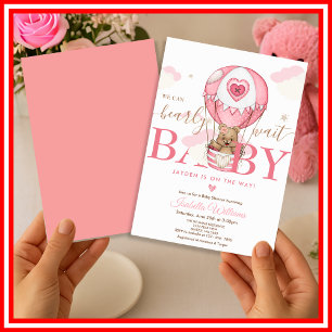 We Can Bearly Wait Pink Girl Baby Shower Invitation
