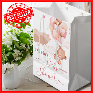 We Can Bearly Wait Pink Girl Baby Shower Medium Gift Bag