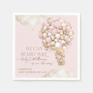 We Can Bearly wait Pink Girl Baby Shower Napkin