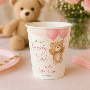 We Can Bearly Wait Pink Girl Baby Shower Paper Cups