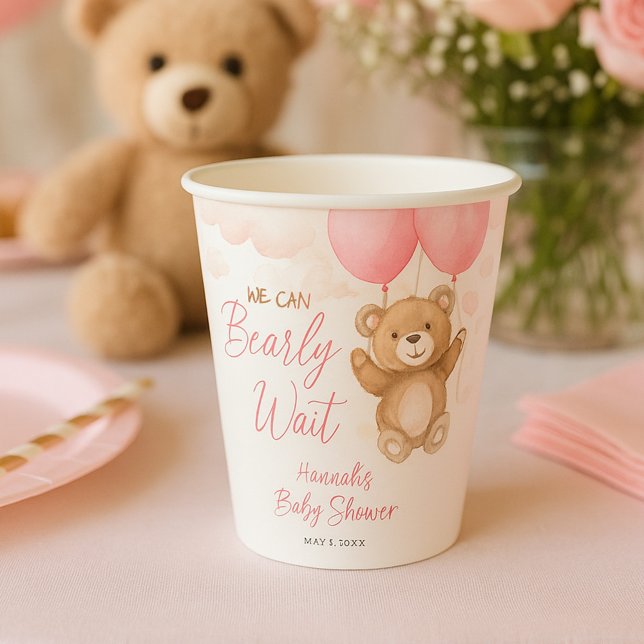 We Can Bearly Wait Pink Girl Baby Shower  Paper Cups (Creator Uploaded)