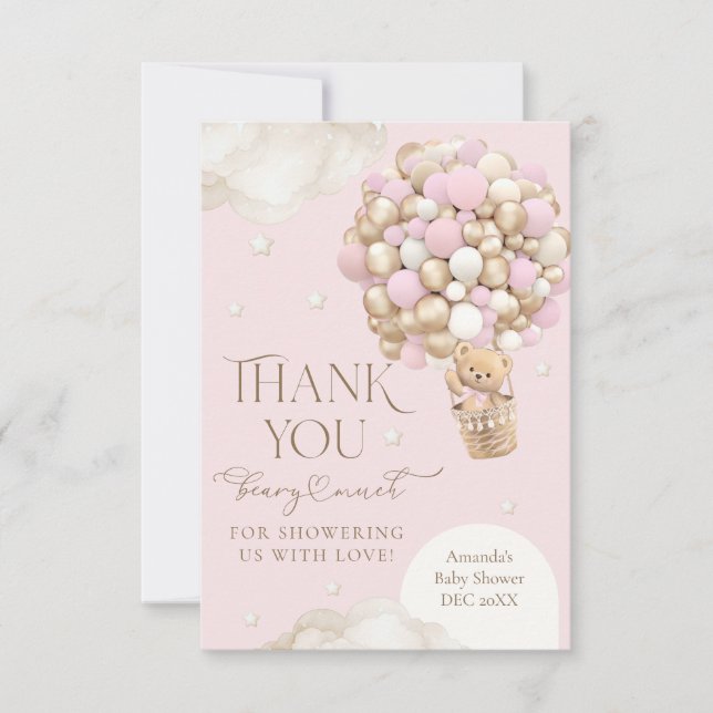We Can Bearly wait Pink Girl Baby Shower Thank You Card (Front)