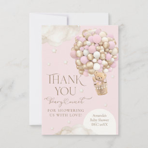 We Can Bearly wait Pink Girl Baby Shower Thank You Card