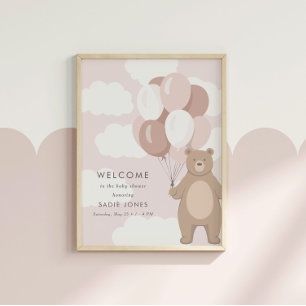 We Can Bearly Wait   Pink Girl Welcome Sign 