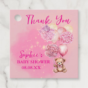 We Can Bearly Wait Pink Hydrangeas & Balloon Favour Tags