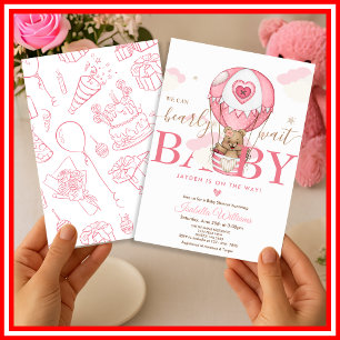 We Can Bearly Wait Pink  Invitation