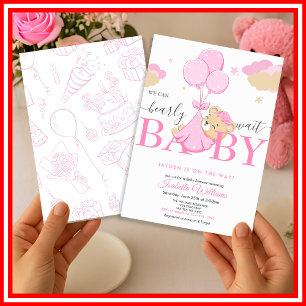 We Can Bearly Wait Pink  Invitation