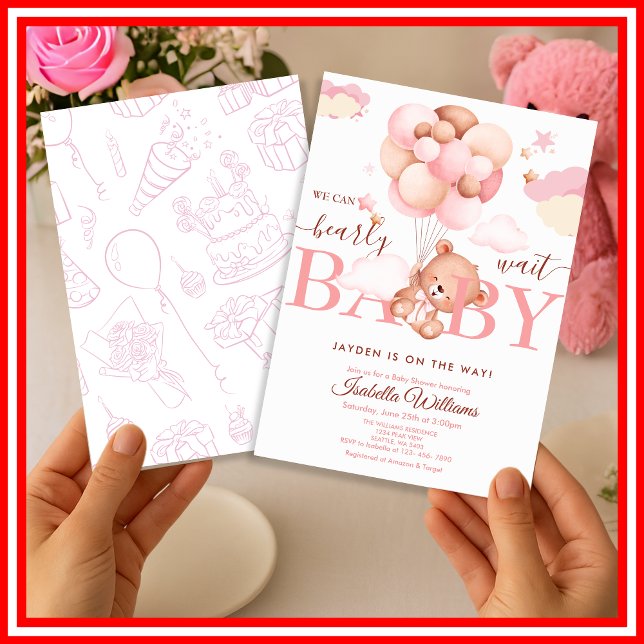 We Can Bearly Wait Pink Invitation (Creator Uploaded)