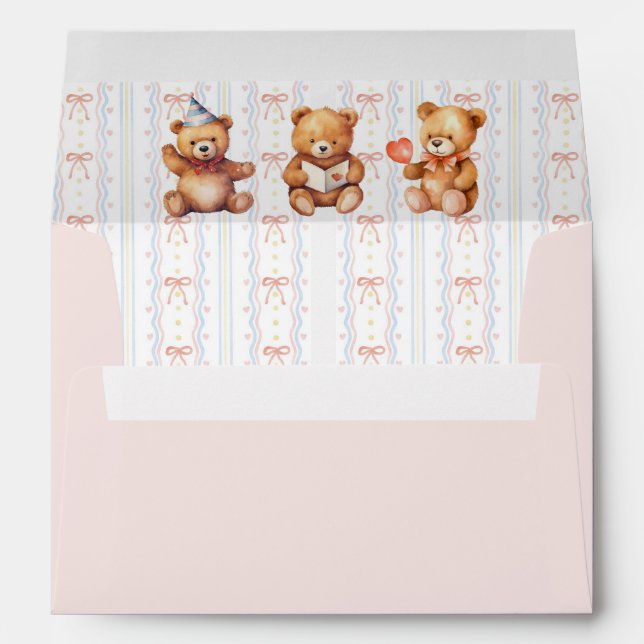 We Can Bearly Wait Pink Ribbon Baby Shower Envelope (Back (Bottom))