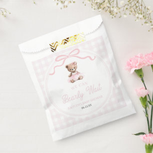 We Can Bearly Wait Pink Teddy Bear Baby Shower Favour Bag