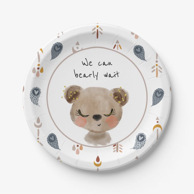 We Can Bearly Wait Plates Teddy Bear Baby Shower (Front)