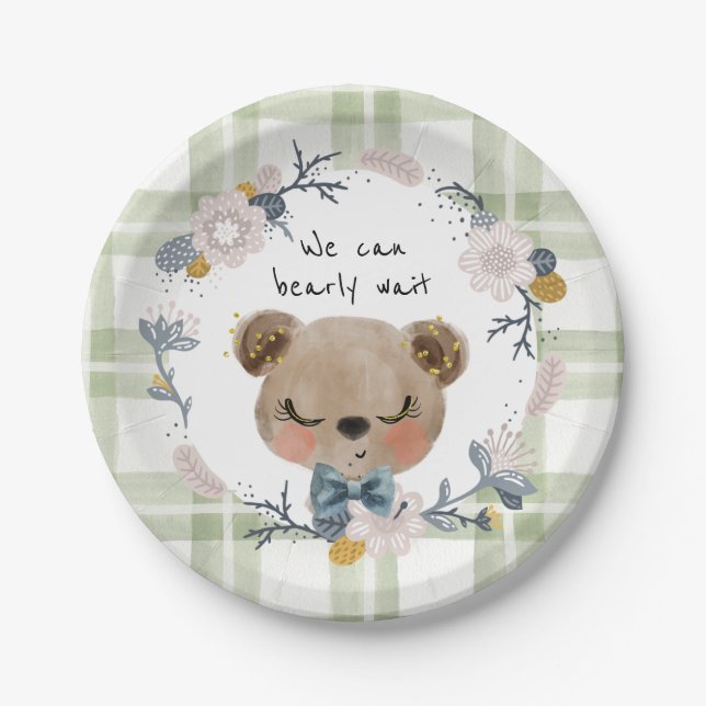 We Can Bearly Wait Plates Teddy Bear Baby Shower (Front)