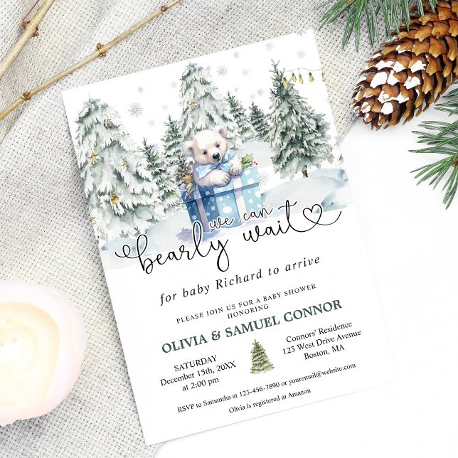 We Can Bearly Wait Polar Bear Baby Shower Invitation (Creator Uploaded)