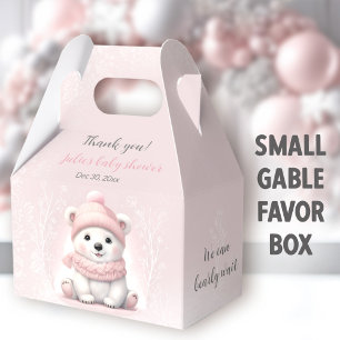 We Can Bearly Wait Polar Bear Pink Baby Shower Favor Box