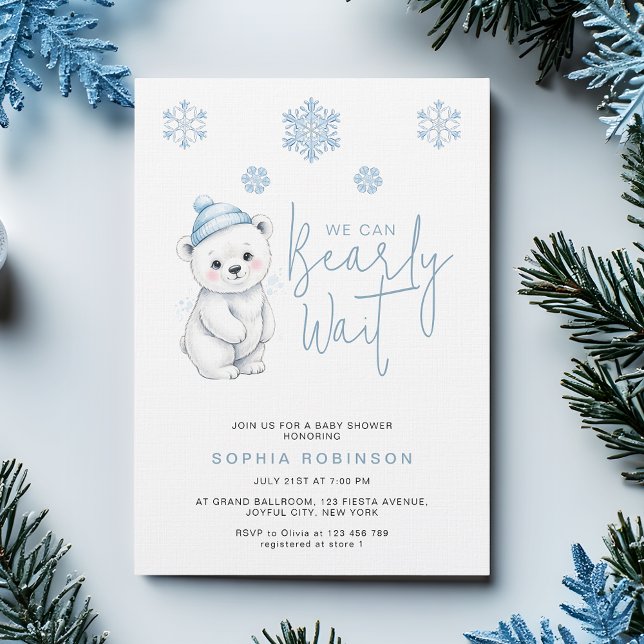 We Can Bearly Wait Polar Bear Winter Baby Shower Invitation (Creator Uploaded)