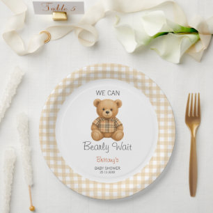 We Can Bearly Wait Preppy Bear Baby Shower  Paper Plate