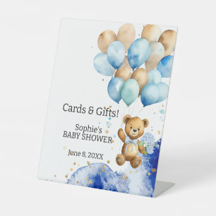 We Can Bearly Wait Royal Blue Cards & Gifts Pedestal Sign