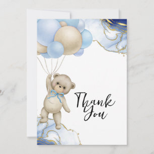 We can bearly wait royal blue gold abstract thank you card