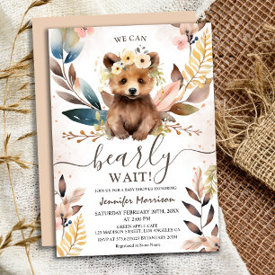 We Can Bearly Wait   Rustic Woodland Baby Shower Invitation