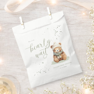 We Can Bearly Wait Sage Baby Shower Gift Tag Favour Bag