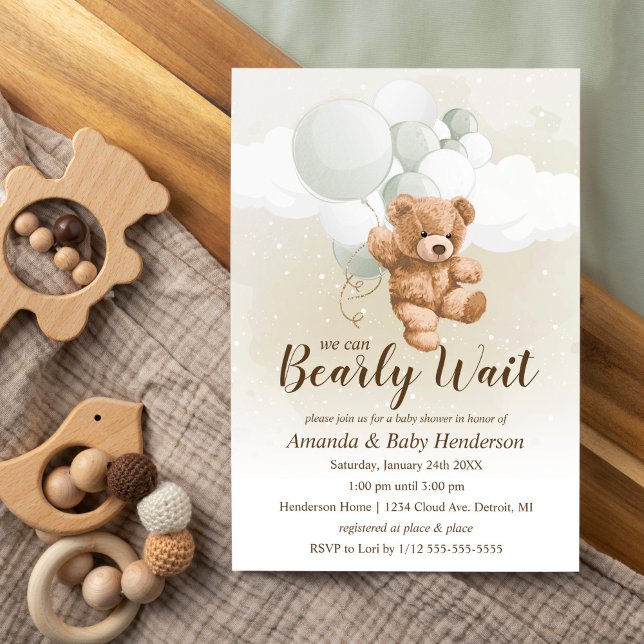 We can Bearly Wait (sage) Baby Shower Invitation (Creator Uploaded)