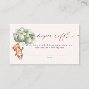 We Can Bearly Wait Sage Green Teddy Diaper Raffle Enclosure Card