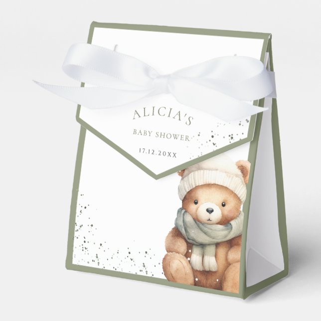 We Can Bearly Wait Sage White Favour Box (Front Side)