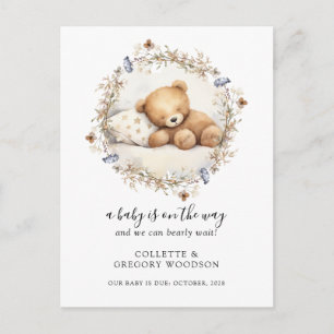 We Can Bearly Wait Sleeping Teddy Bear Pregnancy Announcement Postcard