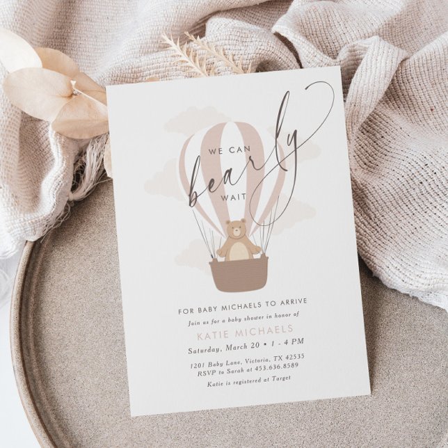 We Can Bearly Wait | Soft Pink Baby Shower Invitation (Creator Uploaded)