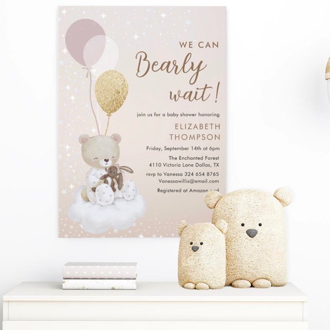 We Can Bearly Wait Sparkly Baby Shower Invitation (Creator Uploaded)