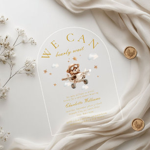 We Can Bearly Wait! Teddy Bear & Airplane  Acrylic Invitations