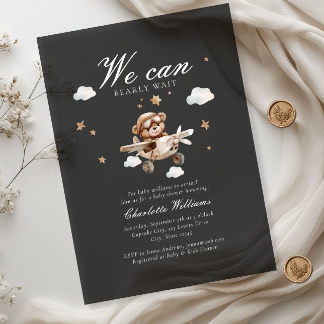We Can Bearly Wait! Teddy Bear & Airplane  Acrylic Invitations (We Can Bearly Wait! Teddy Bear & Airplane Acrylic Invitations)