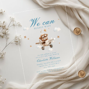 We Can Bearly Wait! Teddy Bear & Airplane  Acrylic Invitations
