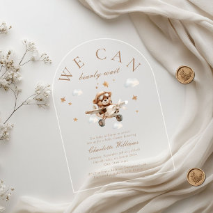We Can Bearly Wait! Teddy Bear & Airplane  Acrylic Invitations