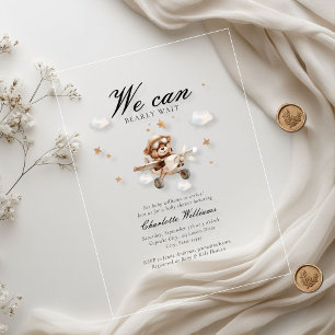We Can Bearly Wait! Teddy Bear & Airplane Acrylic Invitations