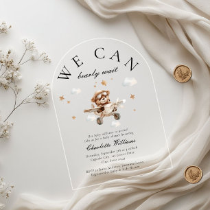 We Can Bearly Wait! Teddy Bear & Airplane Acrylic Invitations