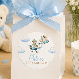 We Can Bearly Wait Teddy Bear Airplane Baby Shower Classic Round Sticker