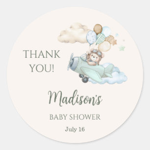 We Can Bearly Wait Teddy Bear Airplane Baby Shower Classic Round Sticker